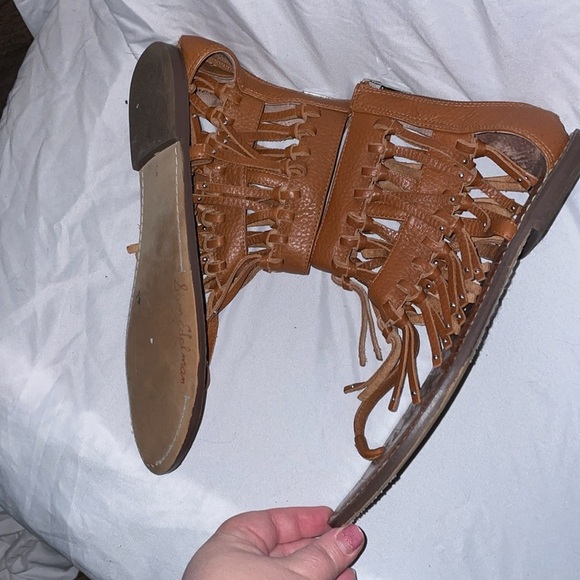 Sam Edelman Griffen Gladiator Fringe Leather Boho Thong Sandals size 9 Brown - Picture 12 of 16